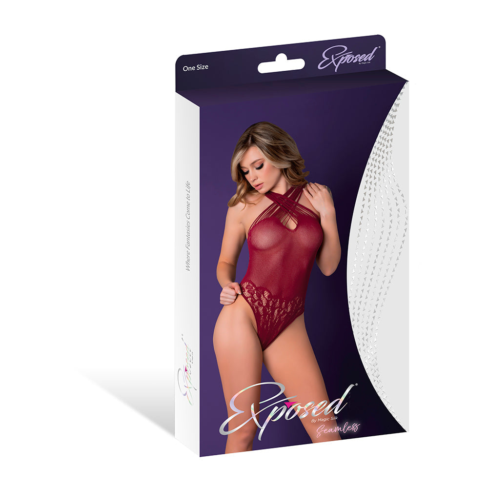 Magic Silk Seamless Crotchless Teddy Burgundy O/S