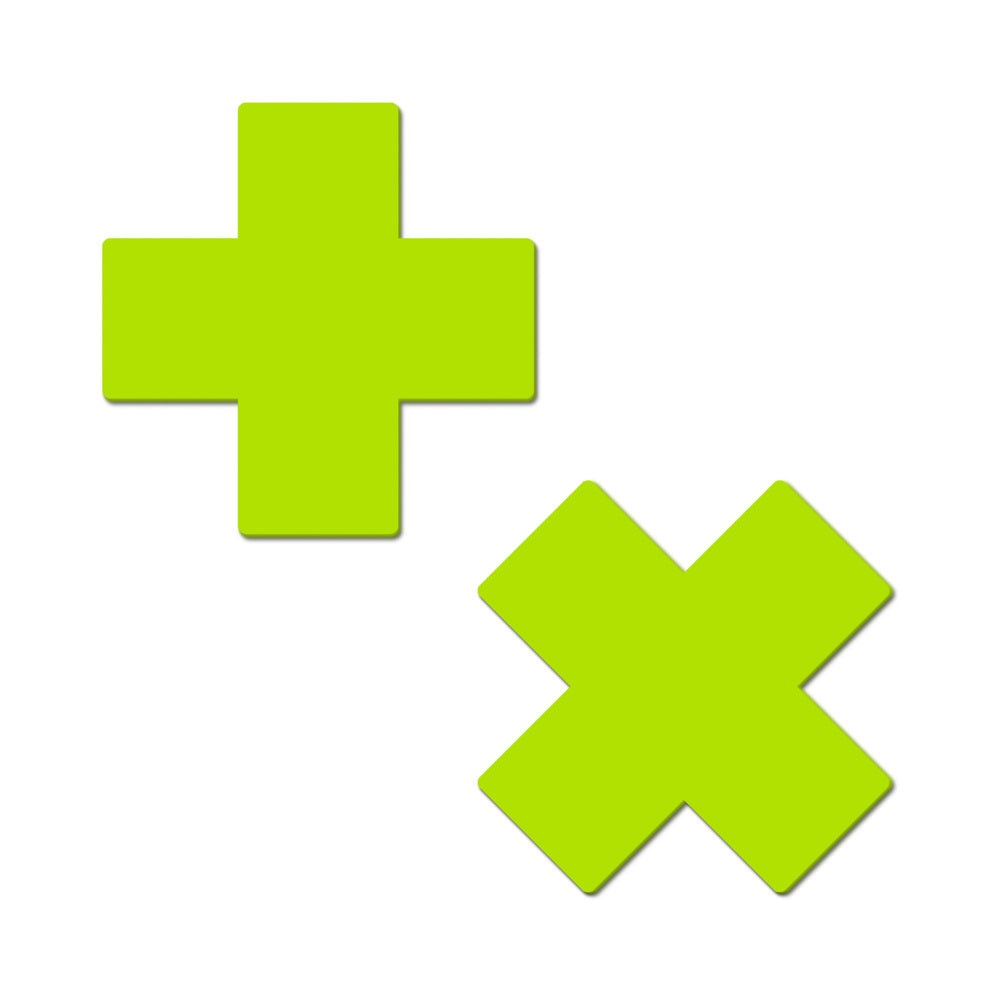 Pastease Plus X: Glow-in-the-Dark Neon Yellow Cross Pasties Nipple Covers