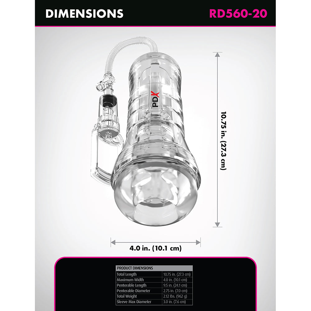 PDX Elite ViewTube Vac XXL Pump See Thru EZ-Grip Pump Stroker Clear