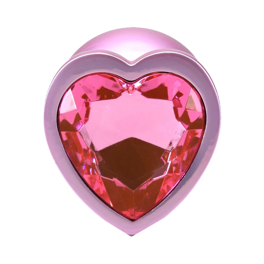 Booty Bling Heart Diamond Jeweled Metal Plug Pink Medium