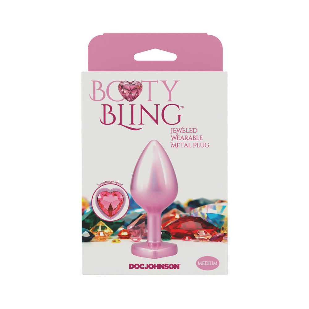 Booty Bling Heart Diamond Jeweled Metal Plug Pink Medium