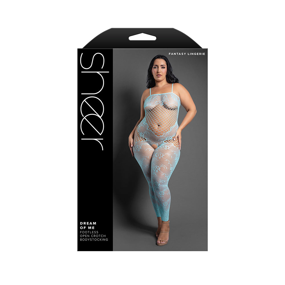 Fantasy Lingerie Sheer Dream of Me Footless Open-Crotch Bodystocking Light Blue Queen Size