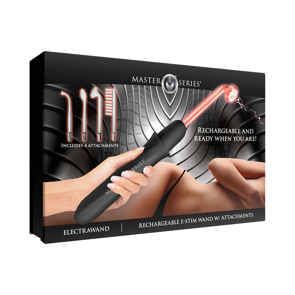 Master Series Elektrawand Rechargeable E-Stim Wand with Attachments Black