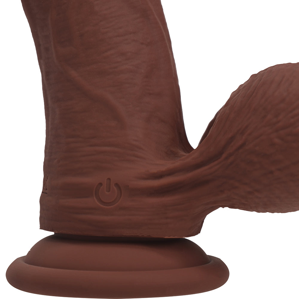 Realrock Realistic Dual Density Vibrating Silicone Dildo with Weighted Balls 7 in. Brown