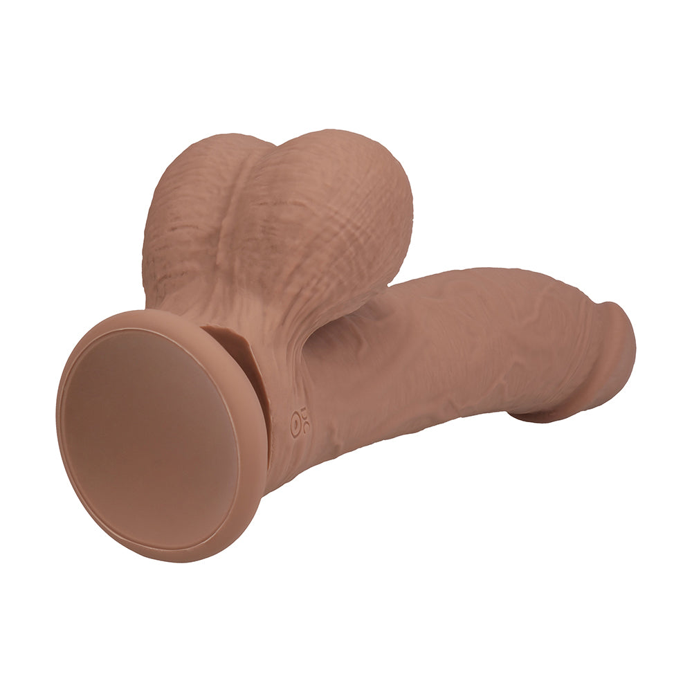 Realrock Realistic Dual Density Vibrating Silicone Dildo with Weighted Balls 8 in. Tan