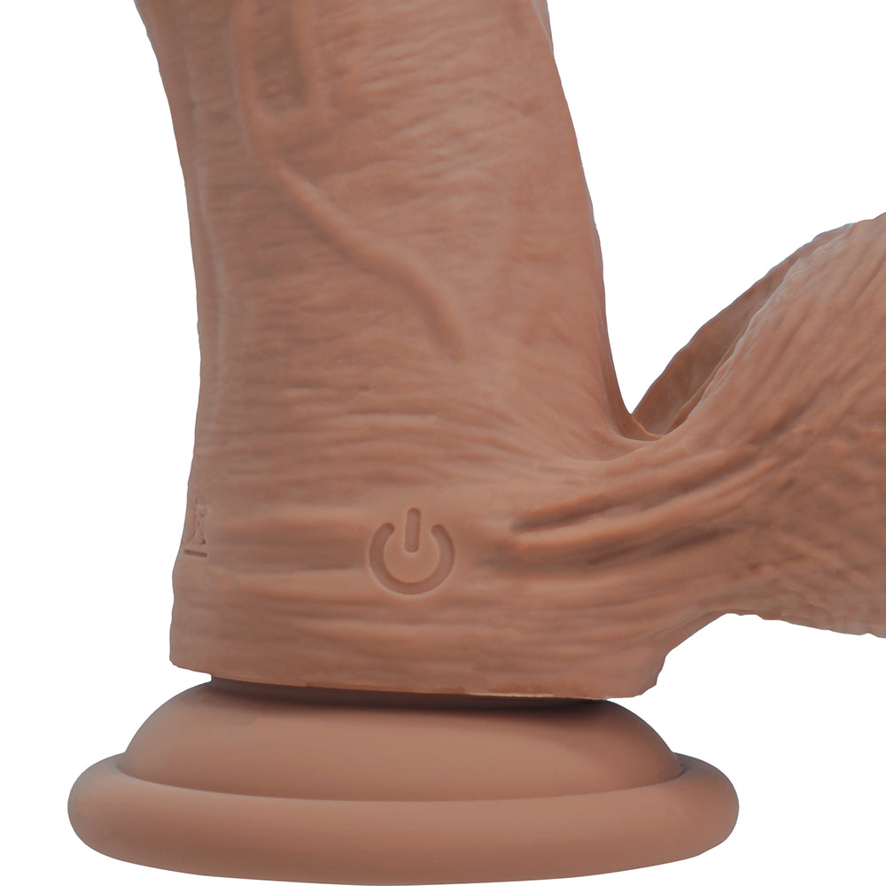 Realrock Realistic Dual Density Vibrating Silicone Dildo with Weighted Balls 8 in. Tan