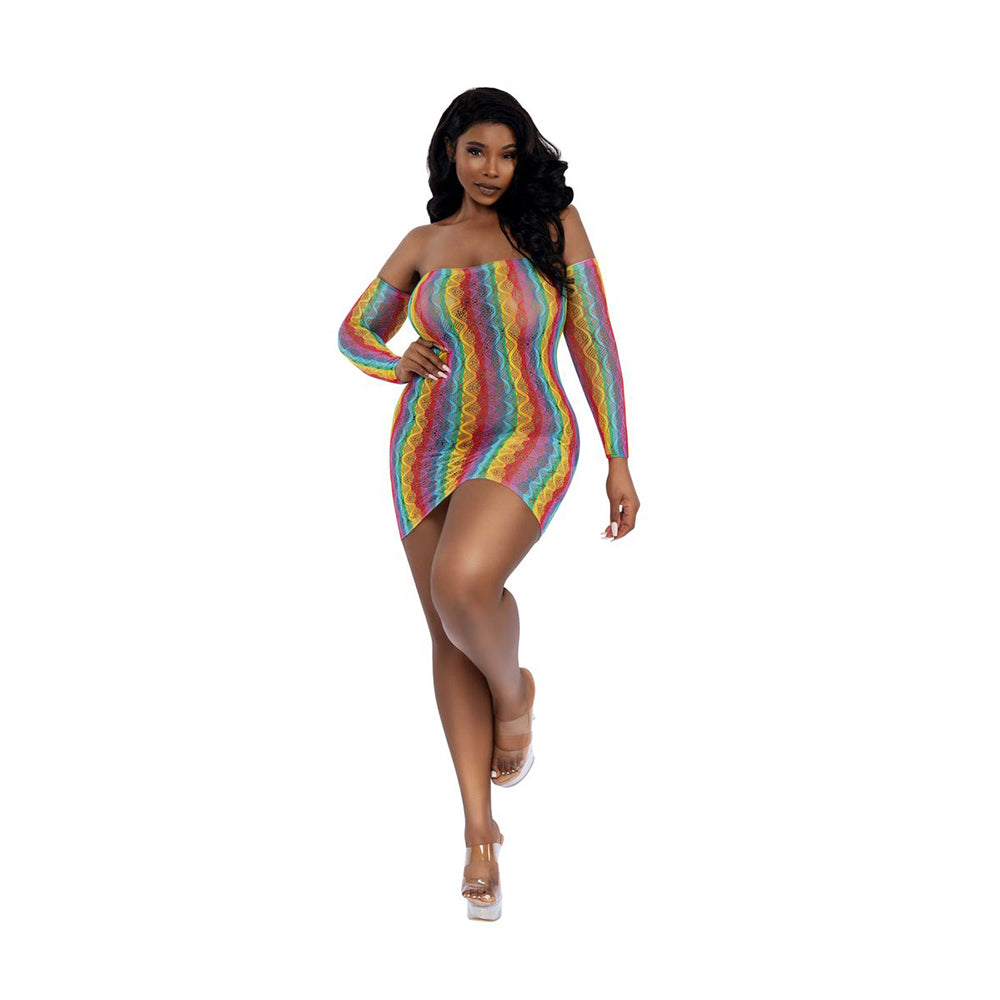 Dreamgirl Rainbow Mini Dress with Arm Warmers Queen Size