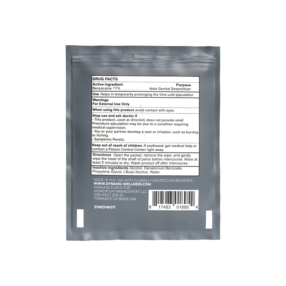 Dynamo Wellness Maximum Strength Delay Wipe 7.5% - 18 Pack