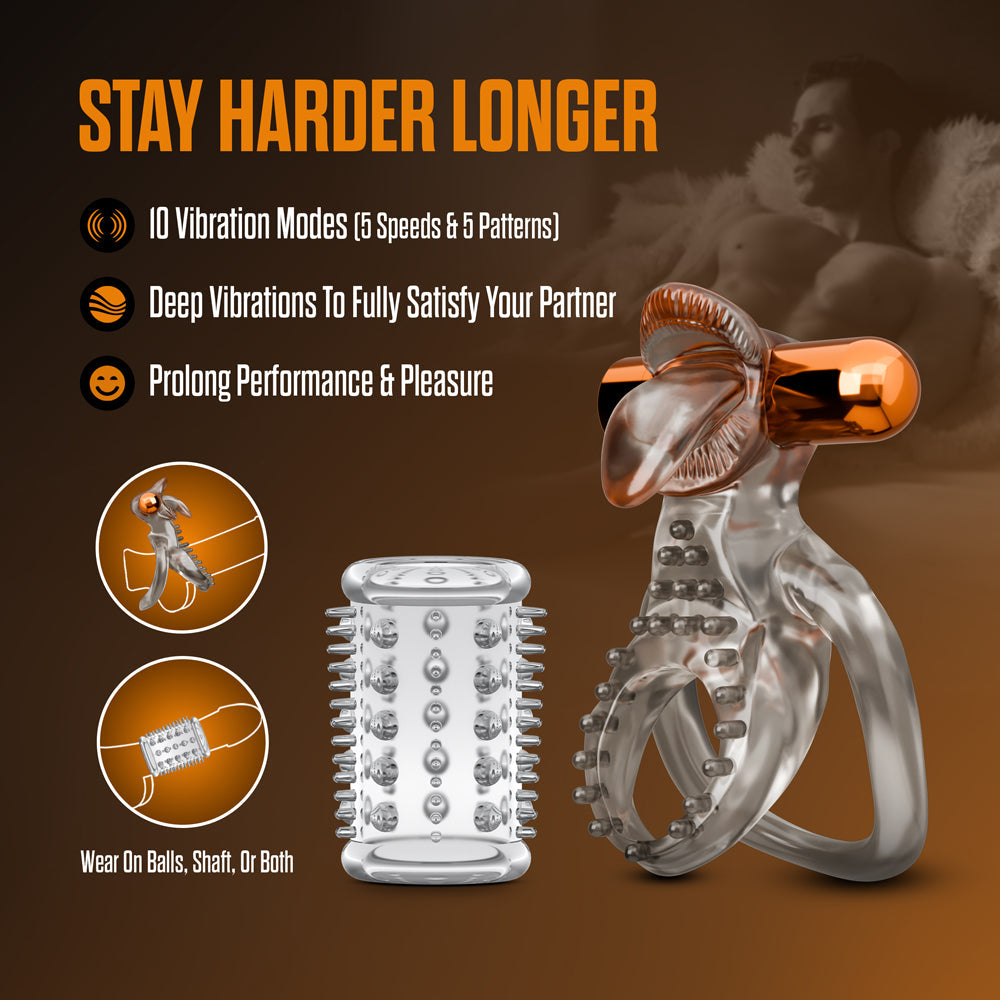 Stay Hard Vibrating Cock Ring Set with Sleeve 5