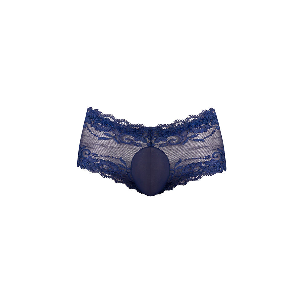 Male Power Sassy Lace Mini Short Sheer Pouch Navy L