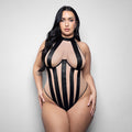 Fantasy Lingerie Elusive Verena High Neck Teddy with Stripe Detail 3XL/4XL