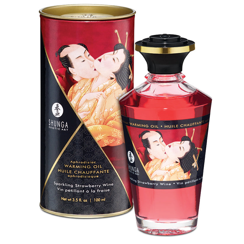 Shunga Aphrodisiac Warming Oil Sparkling Strawberry Wine 3.5 oz.